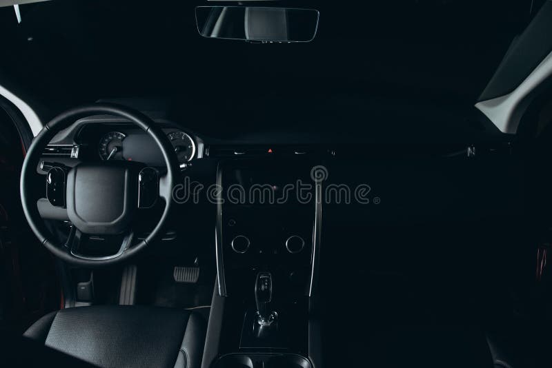 Dark Luxury New Car Interior. Back Passenger Seats in Modern Car Stock Image Image of black
