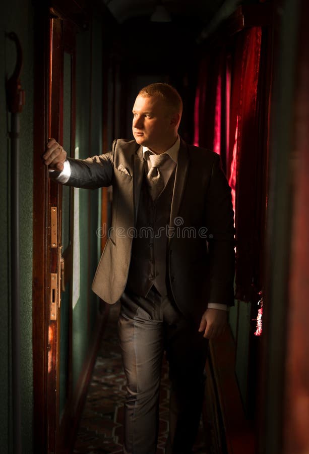 Toned Portrait of Man in Suit at Steam Train Stock Photo Image of