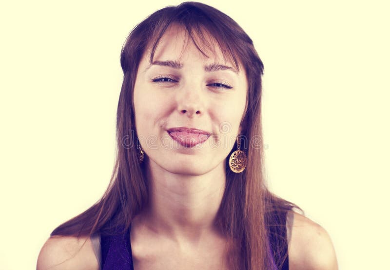 Toned Portrait Of Pretty Woman With Her Tongue Out Stock Image Image Of Attractive Pretty 