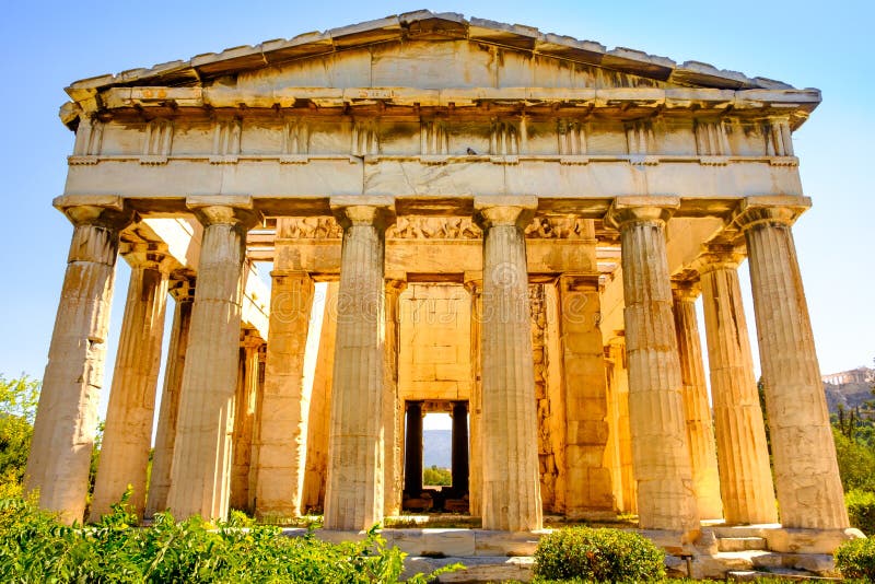 Toneelmening van tempel van Hephaestus in Oud Agora, Athene stock afbeelding Toneelmening van tempel van Hephaestus in Oud Agora, Athene stock afbeelding