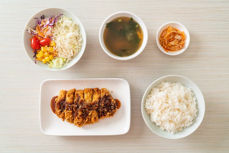 Tonkatsu Japanese Pork Cutlet Deep Fried with Rice Set Stock Photo Image of tenderloin