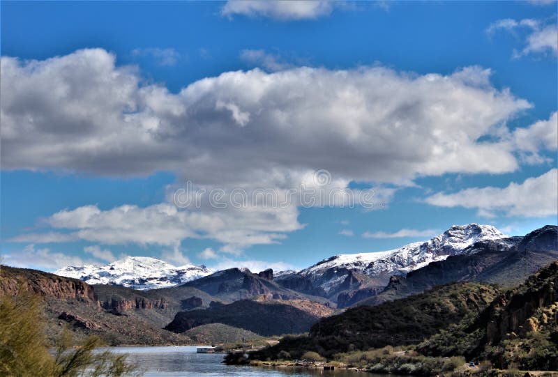 Tonto National Forest snow covered mountain range in Arizona, United States