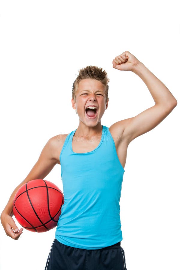 Tonårig basketspelare med vinnande inställning. fotografering för bildbyråer Tonårig basketspelare med vinnande inställning. fotografering för bildbyråer