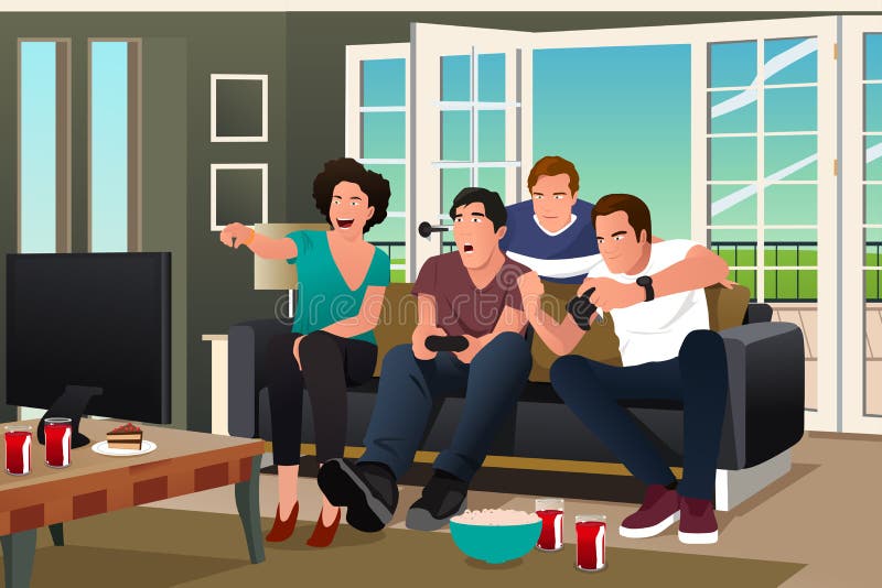 Tonåringar som spelar videospelet vektor illustrationer Tonåringar som spelar videospelet vektor illustrationer