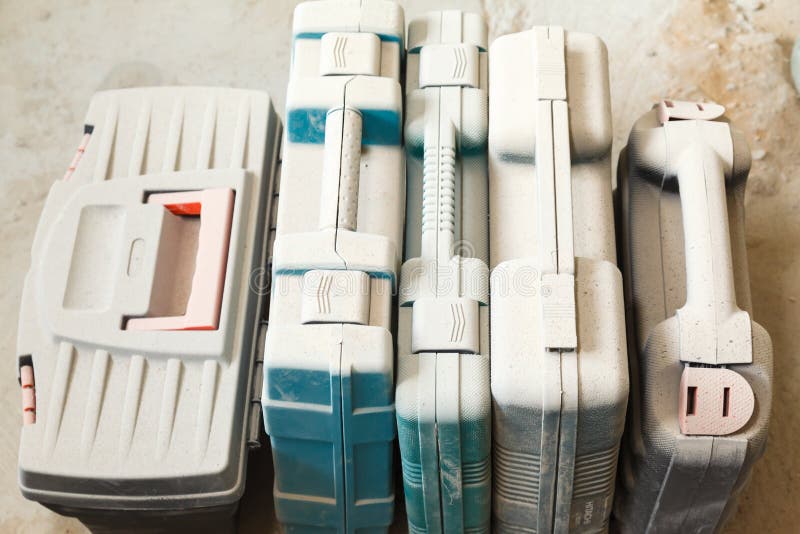 Tool boxes under dust stock photo. Image of retro, carpentry 46146638