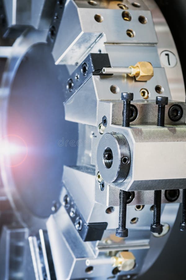 Tool Holder and Cam Spindle on a Lathe. Parts and Tools Stock Image