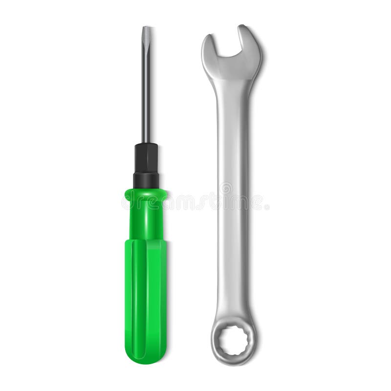 Tool Kit, Wrench and Screwdriver on White Background, Vector