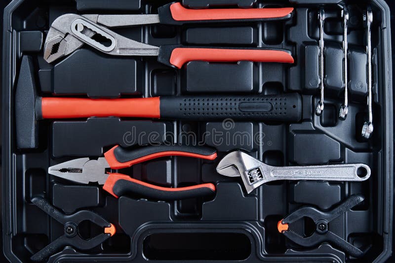 Toolbox with Hand Instruments for Repair and Maintenance, Close Up