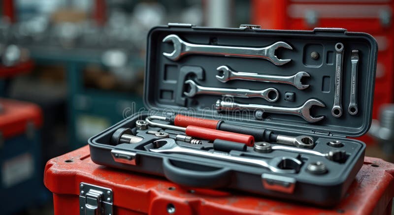 Toolbox pro manutenzione riempito con cacciaviti con chiave a chiave assortite. gli strumenti organizzati presentano la qualità de royalty illustrazione gratis