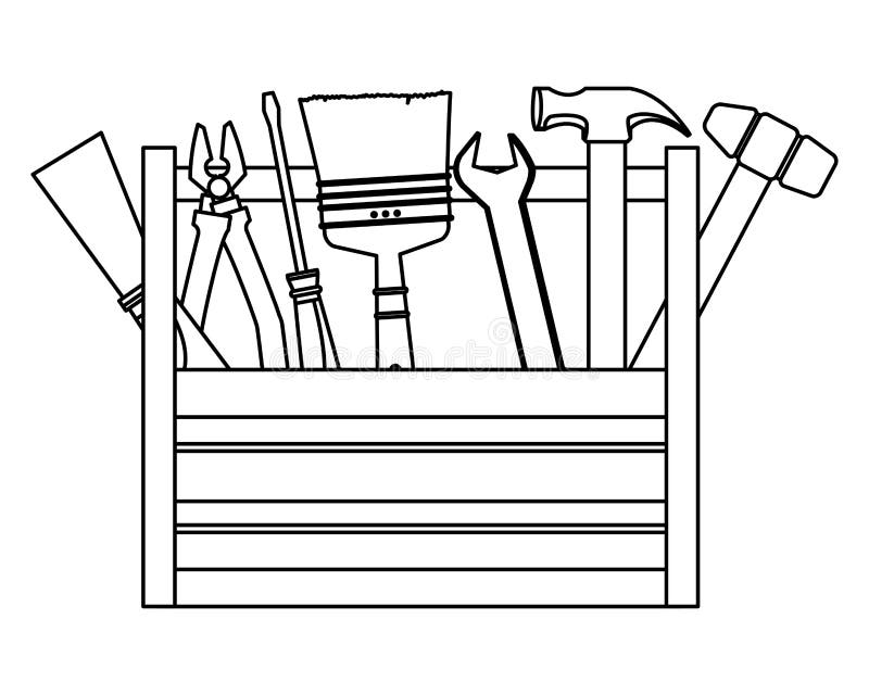 Toolbox With Set Of Construction Tools In Black And White Stock Vector Illustration Of Construction Collection Toolbox With Set Of Construction Tools In Black And White Stock Vector Illustration Of Construction Collection