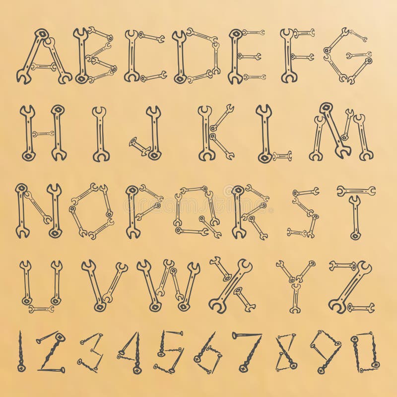 Tools alphabet sketch stock illustration
