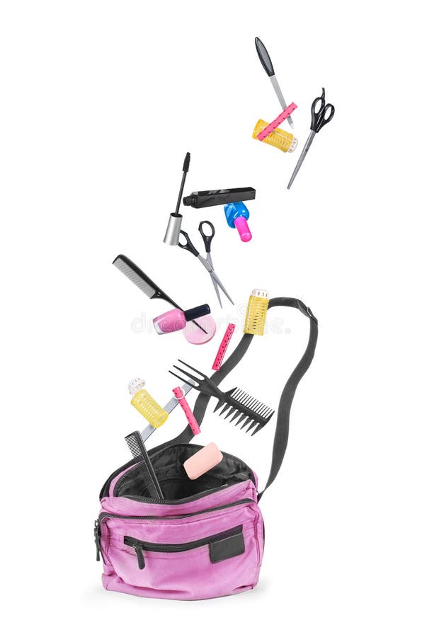 Tools for beauty salon, falling in bag