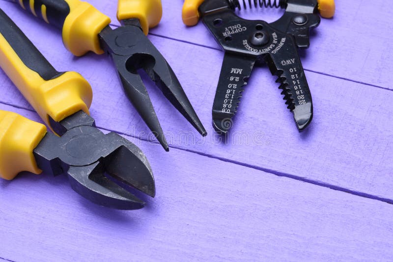 Tools for Electrical Installation on Wooden Board Stock Photo Image of work, industry 64074804