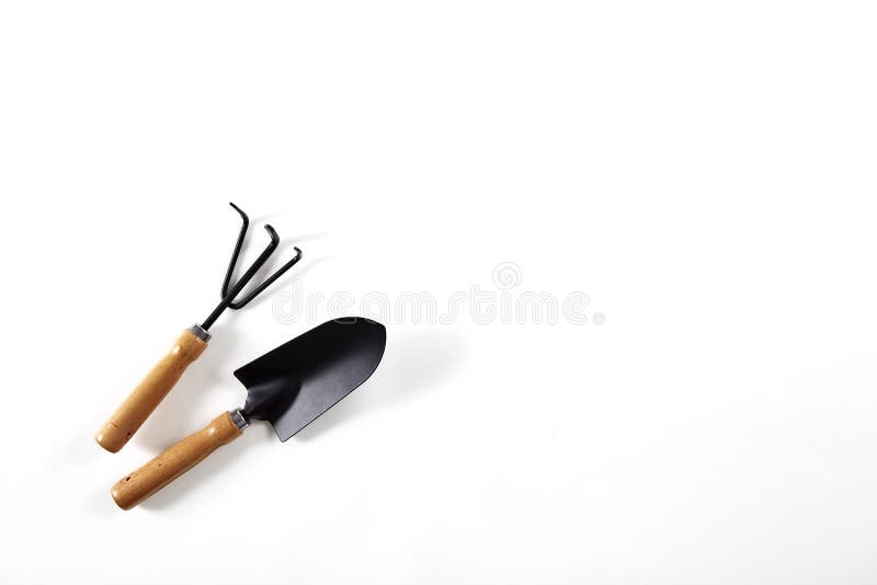 Tools Garden Shovel and Rake Isolated on White Stock Image Image of