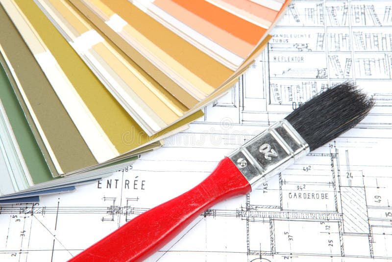 Tools for home renovation on architectural drawing