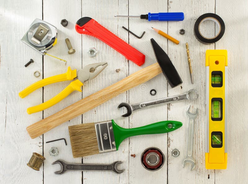 tools and instruments on wood