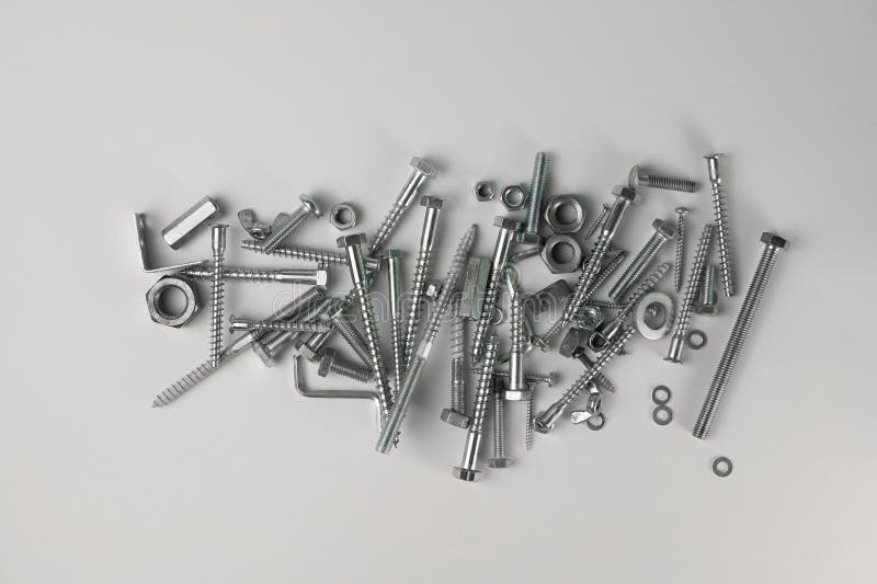 Tools. on a Light Background, Construction and Fasteners, Bolts, Nuts