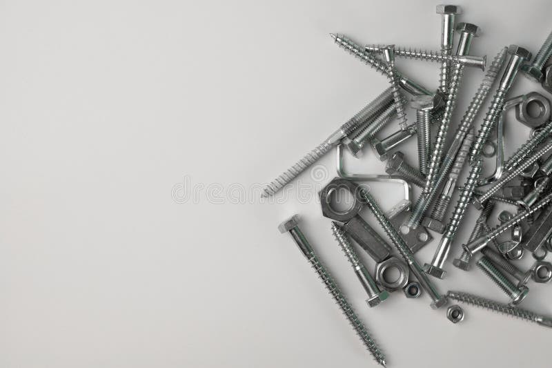 Tools. on a Light Background, Construction and Fasteners, Bolts, Nuts