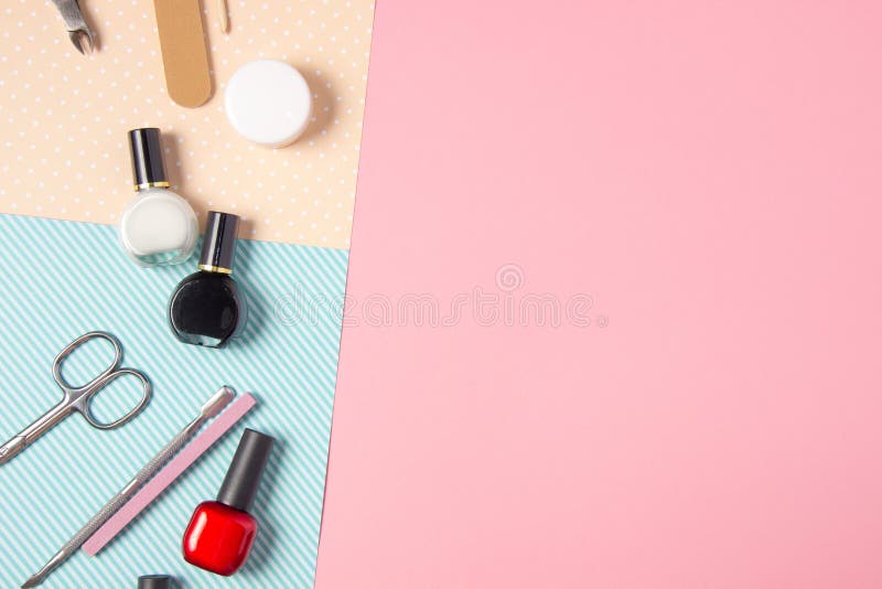 Tools for Manicure on a Pink Background. Nail Files, Scissors and Nail  Polishes Top View. Nail Salon, Beauty Salon Stock Photo - Image of  internal, flatlay: 180845830