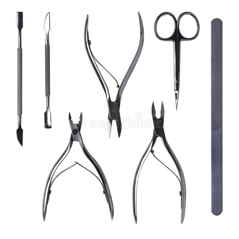 Tools of a manicure set on a white background