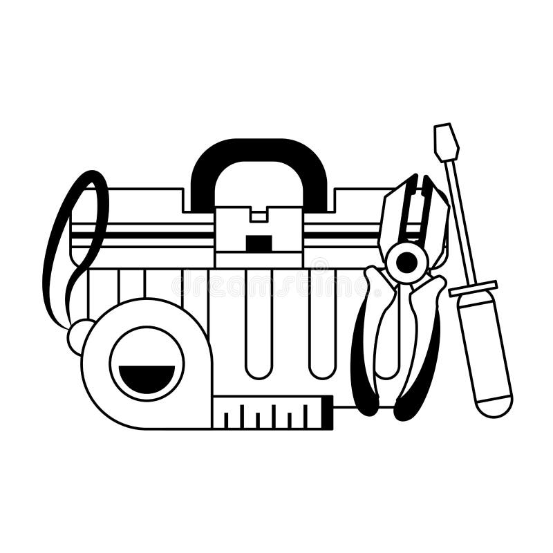 Tools Set Collection Icons Cartoon in Black and White Stock