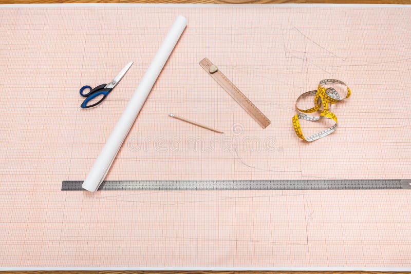 Tools To Draw a Clothing Pattern on Graph Paper Stock Photo Image of