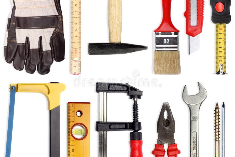 Sada mnoho různých nástrojů a pracovních materiálů.