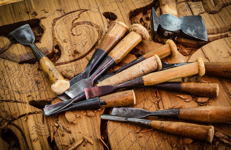Tools of the woodcarver stock image. Image of woodcarver 
