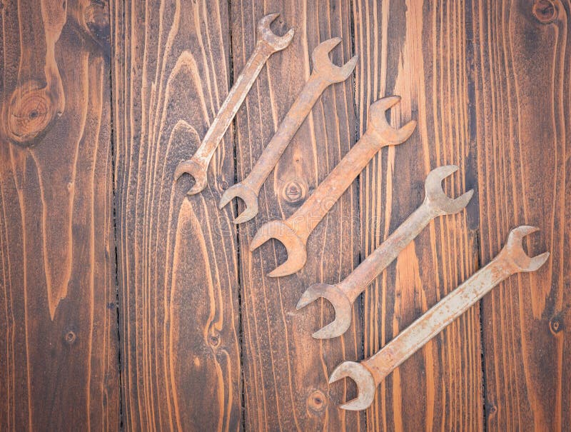 Tools on wooden table stock image. Image of construction 65154269