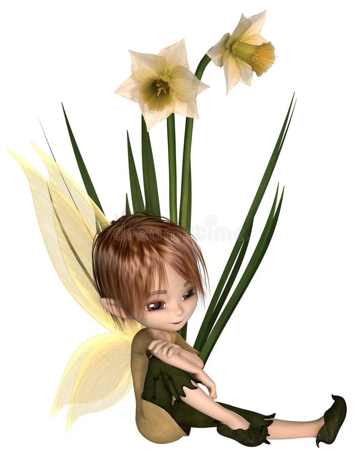 Toon Daffodil Fairy Boy mignon, s'asseyant illustration libre de droits Toon Daffodil Fairy Boy mignon, s'asseyant illustration libre de droits