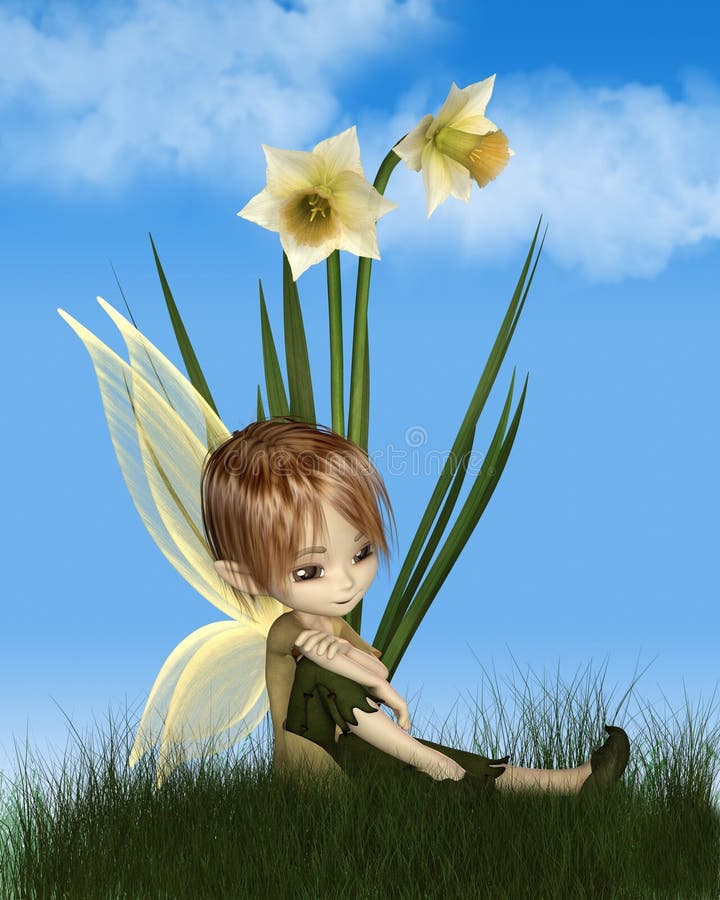 Toon Daffodil Fairy Boy mignon sur Sunny Spring Day illustration de vecteur Toon Daffodil Fairy Boy mignon sur Sunny Spring Day illustration de vecteur