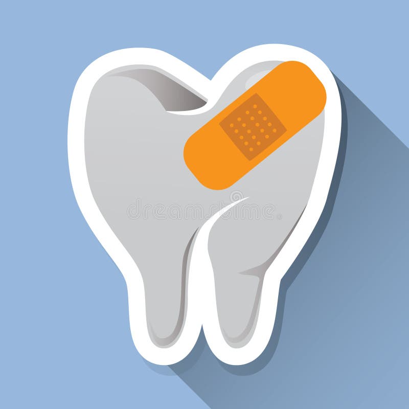 Tooth with Bandage Label. Vector Illustration Decorative Design Stock