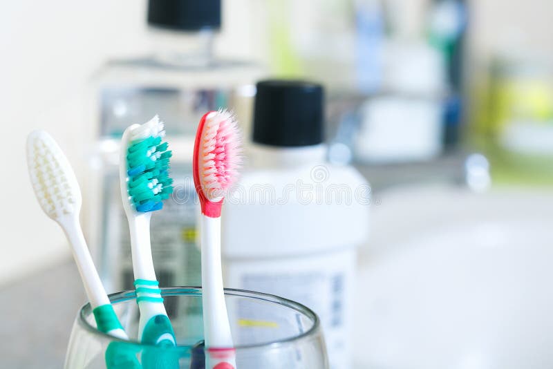 Tooth brush on clean toilet room. Concept dental.