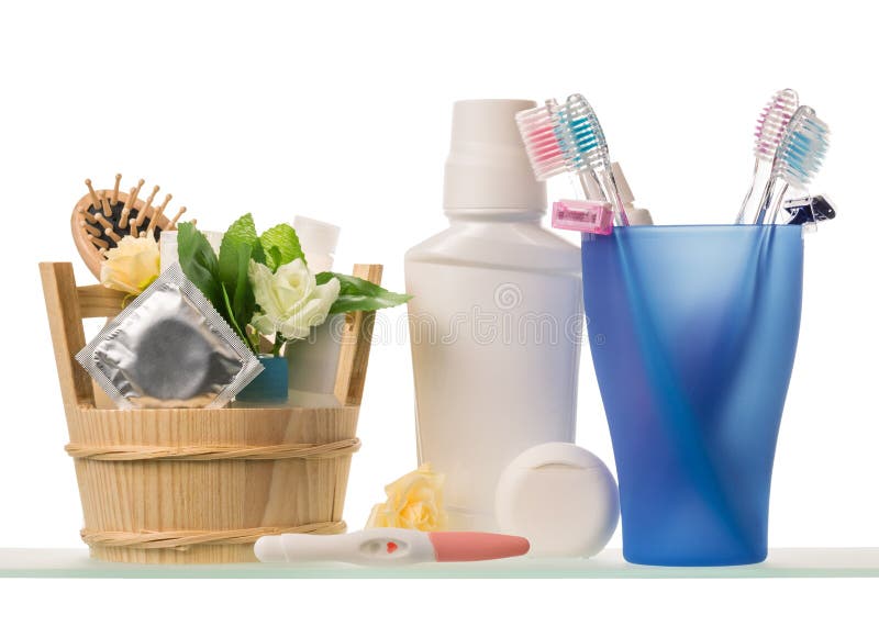 Shampoo and Toothpaste with Toothbrushes Stock Image Image of plastic