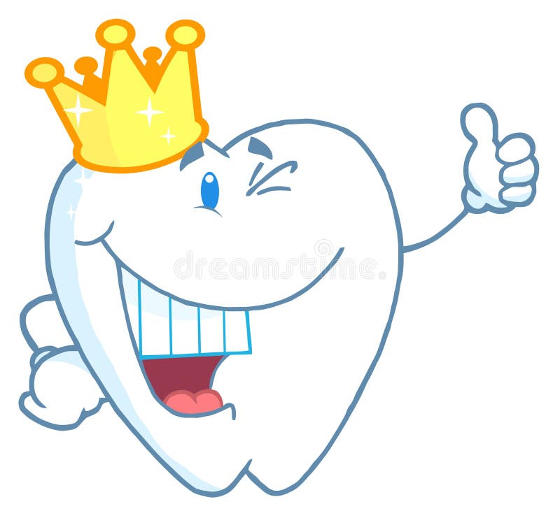 Tooth character wearing a crown stock illustration