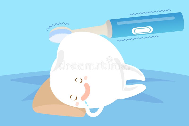 Tooth with electric toothbrush stock illustration