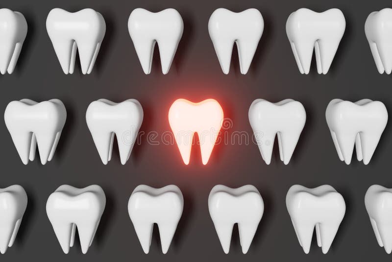 Toothache problem 3d rendering pattern grey background. White healthy teeth molar tooth with pain National Dentist\'s Day stock illustration