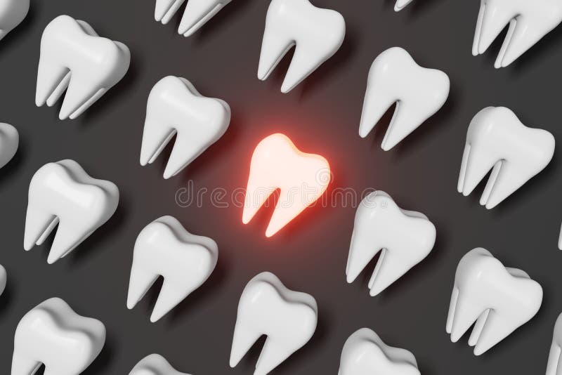 Toothache problem 3d rendering pattern grey background. White healthy teeth molar tooth with pain National Dentist's Day stock illustration