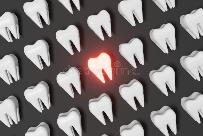 Toothache problem 3d rendering pattern grey background. White healthy teeth molar tooth with pain National Dentist\'s Day stock illustration