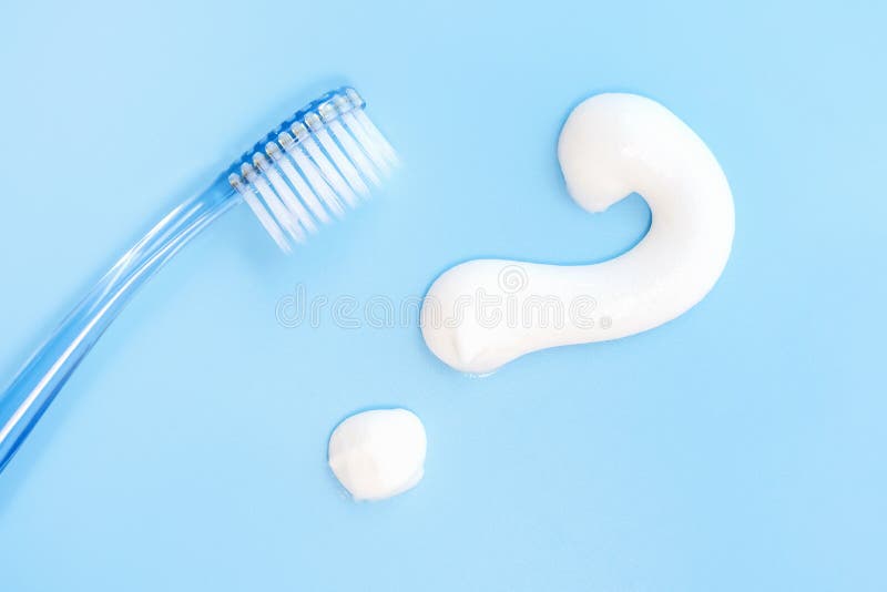 Toothbrush and Question Mark on Blue Background Closeup, Top View. Stock Image Image of sign