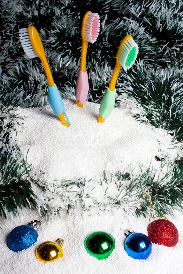 Toothbrushes in snow. stock image. Image of close, holiday 12208251