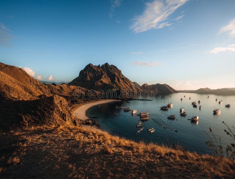 Top Aerial Drone View of Padar Island in a Morning before Sunrise ...