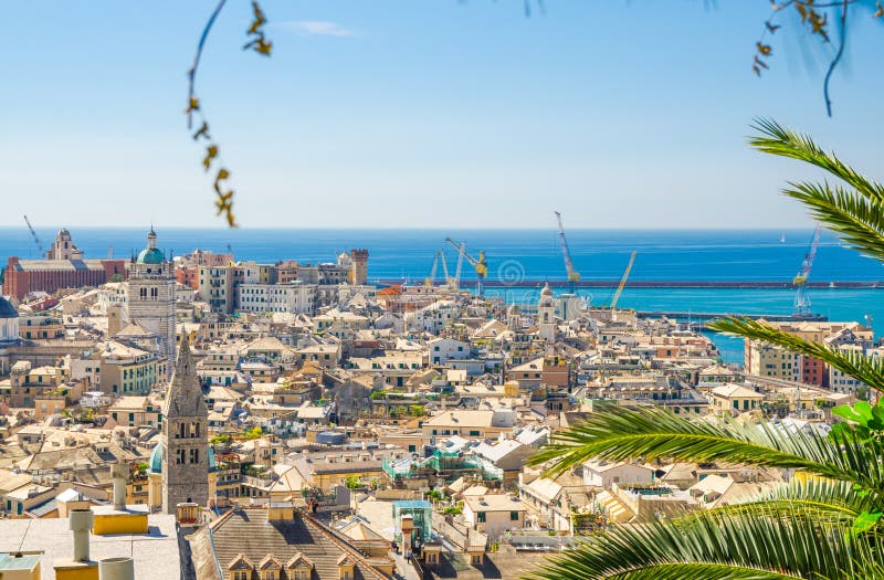 Top aerial scenic panoramic view from above of old historical centre quarter districts of european city Genoa stock photography Top aerial scenic panoramic view from above of old historical centre quarter districts of european city Genoa stock photography