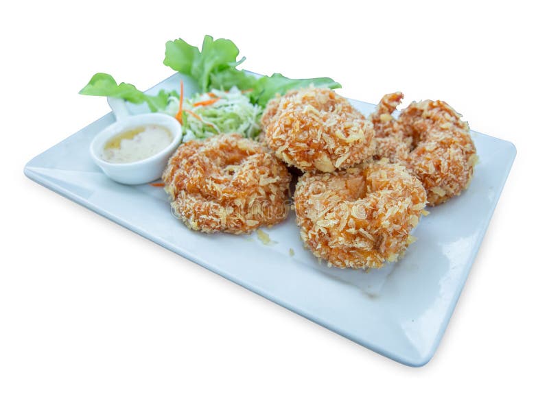 Die cut of Deep fried shrimp cake on white plate, on white isolated. Die cut of Deep fried shrimp cake on white plate, on white isolated