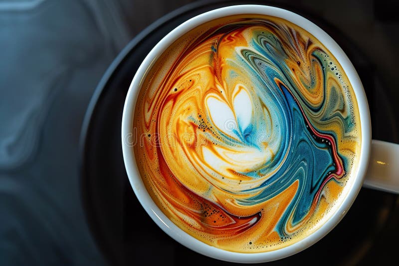 Top-Aussicht auf lebendige Wirbel in Kaffeekunst. generative Hilfe vektor abbildung