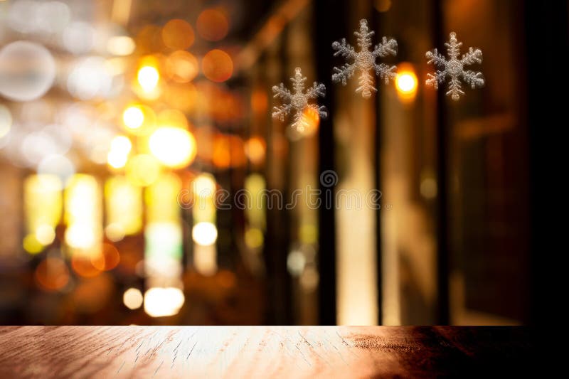 Top of Black Wood Table with Christmas Snowflake Symbol in Light of Pub or Bar  Party Dark Night Background Stock Photo - Image of luxury, board: 162535860