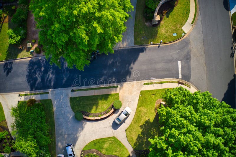Top Down View of Beautiful Houses in an Upscale Subdivision in Suburbs