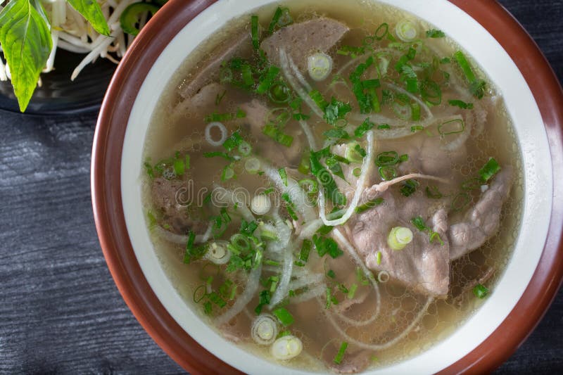 Top Down View Bowl of Combo Beef Pho Stock Photo Image of rice