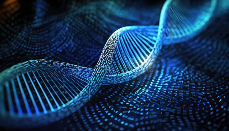 A top-down view of a digital representation of a DNA double helix illuminated by soft light royalty free illustration