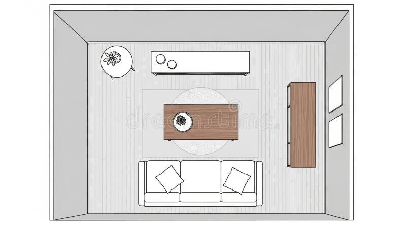 Opposite the sofa there is a TV console with a large flat surface vector illustration